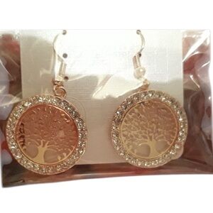 NEW Rose Gold "tree of life" dangle Earrings with Rhinestone Crystal accents NWT